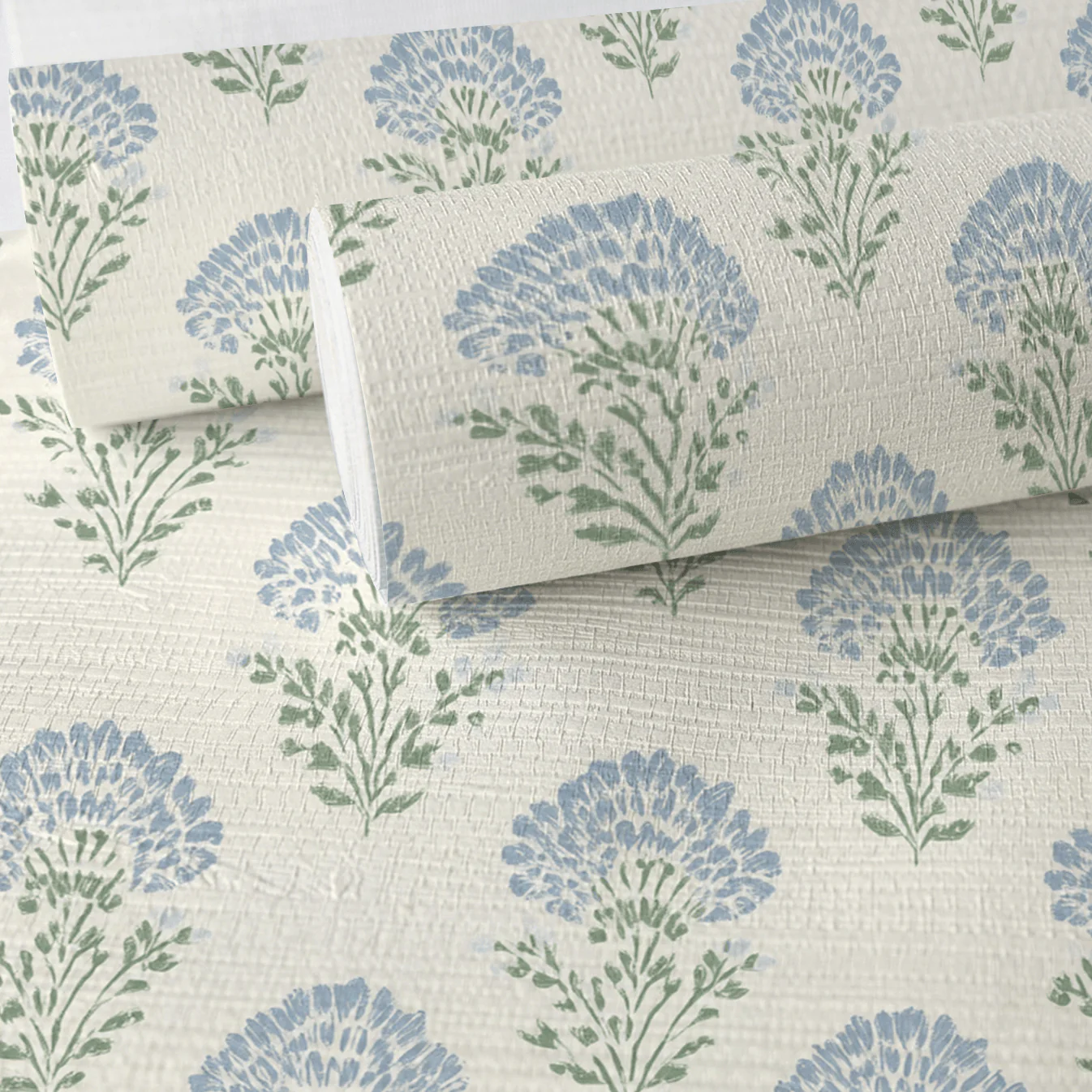 Blooming Blues Faux Grasscloth Wallpaper - Image 4