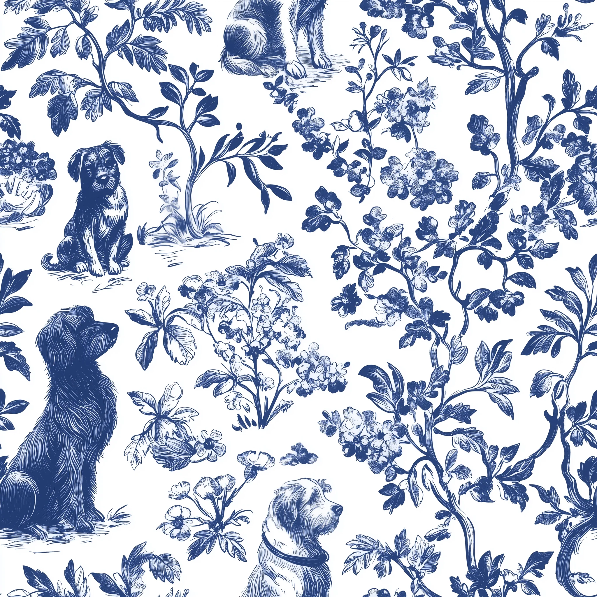 Blue & Bone Toile Wallpaper