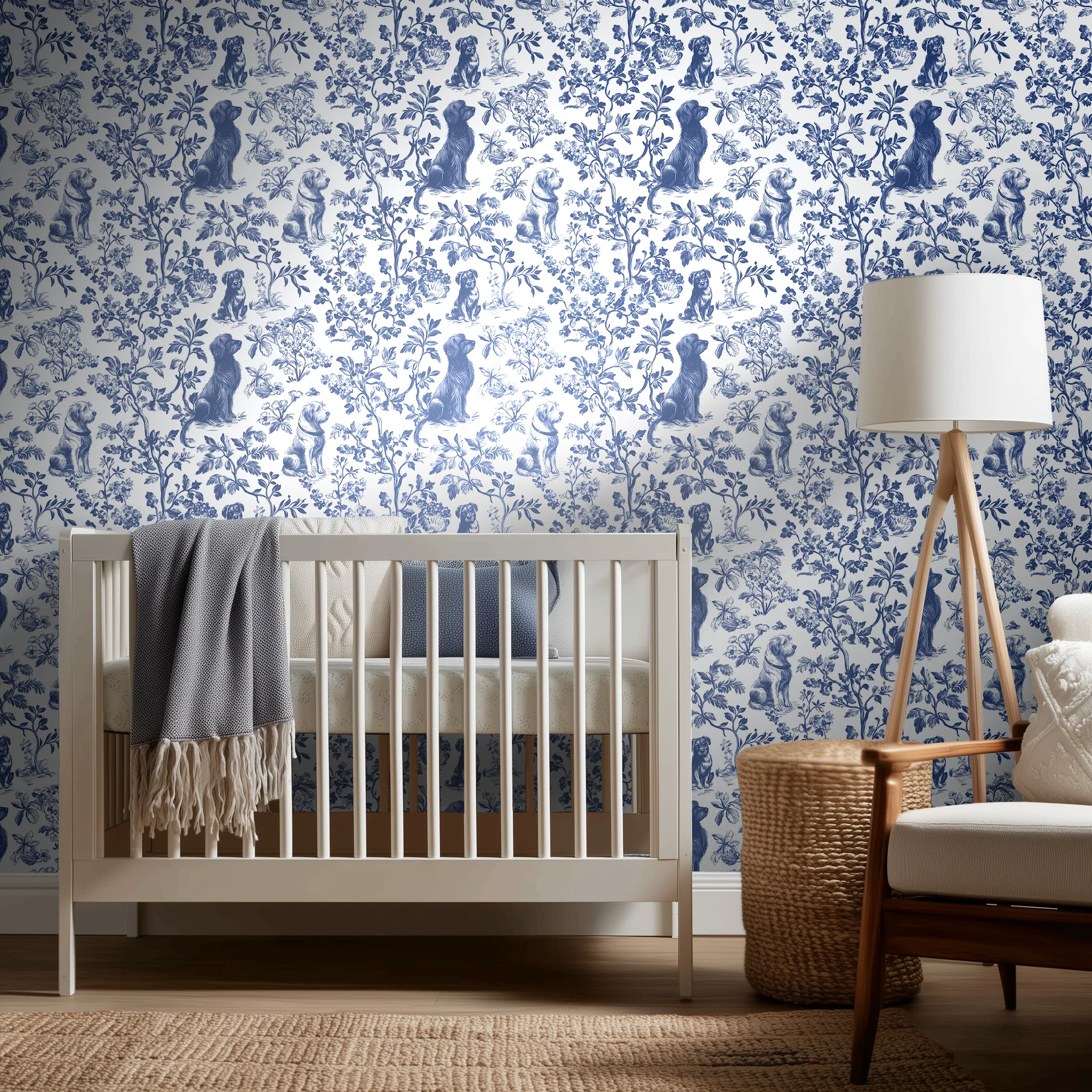 Blue & Bone Toile Wallpaper - Image 2