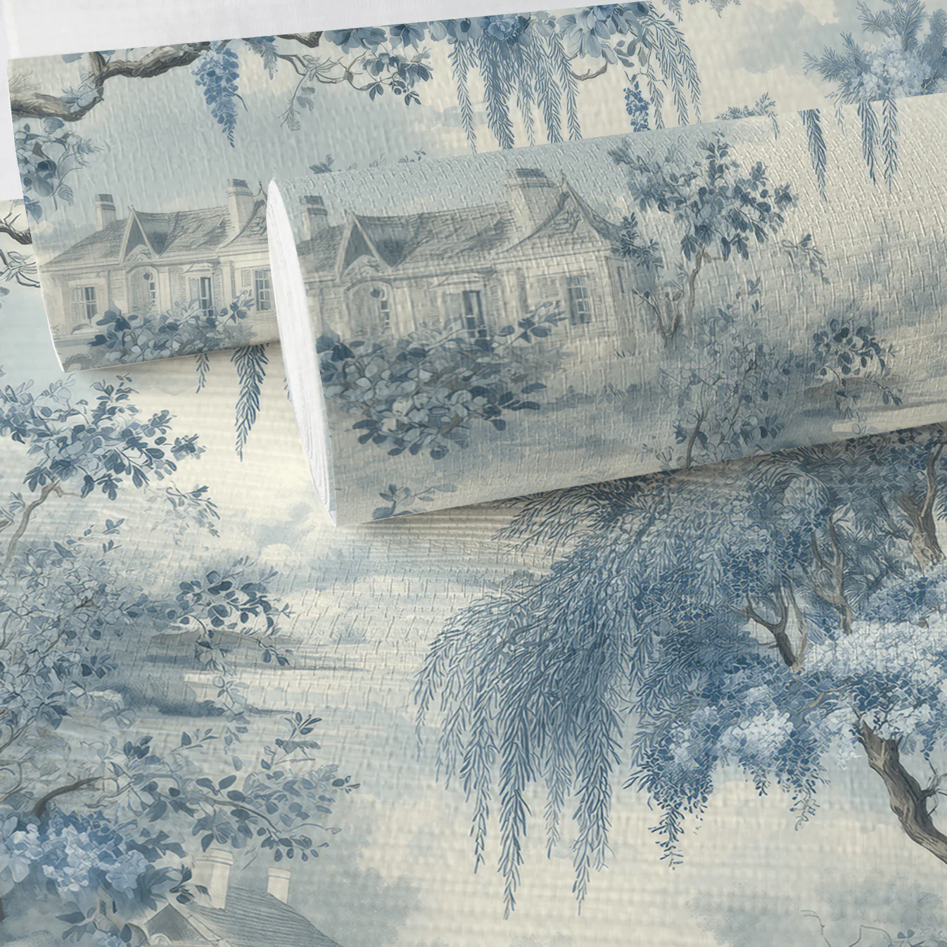 Blue Willow Faux Grasscloth Wallpaper - Image 4